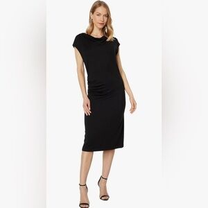 Vince Cowl Neck Draped Black Jersey Knit  Midi Dress Size M